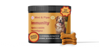 Pote do suplemento Immunity Mimi & Pipo para cães, formulado para apoiar a saúde imunológica com ingredientes naturais e alta palatabilidade.